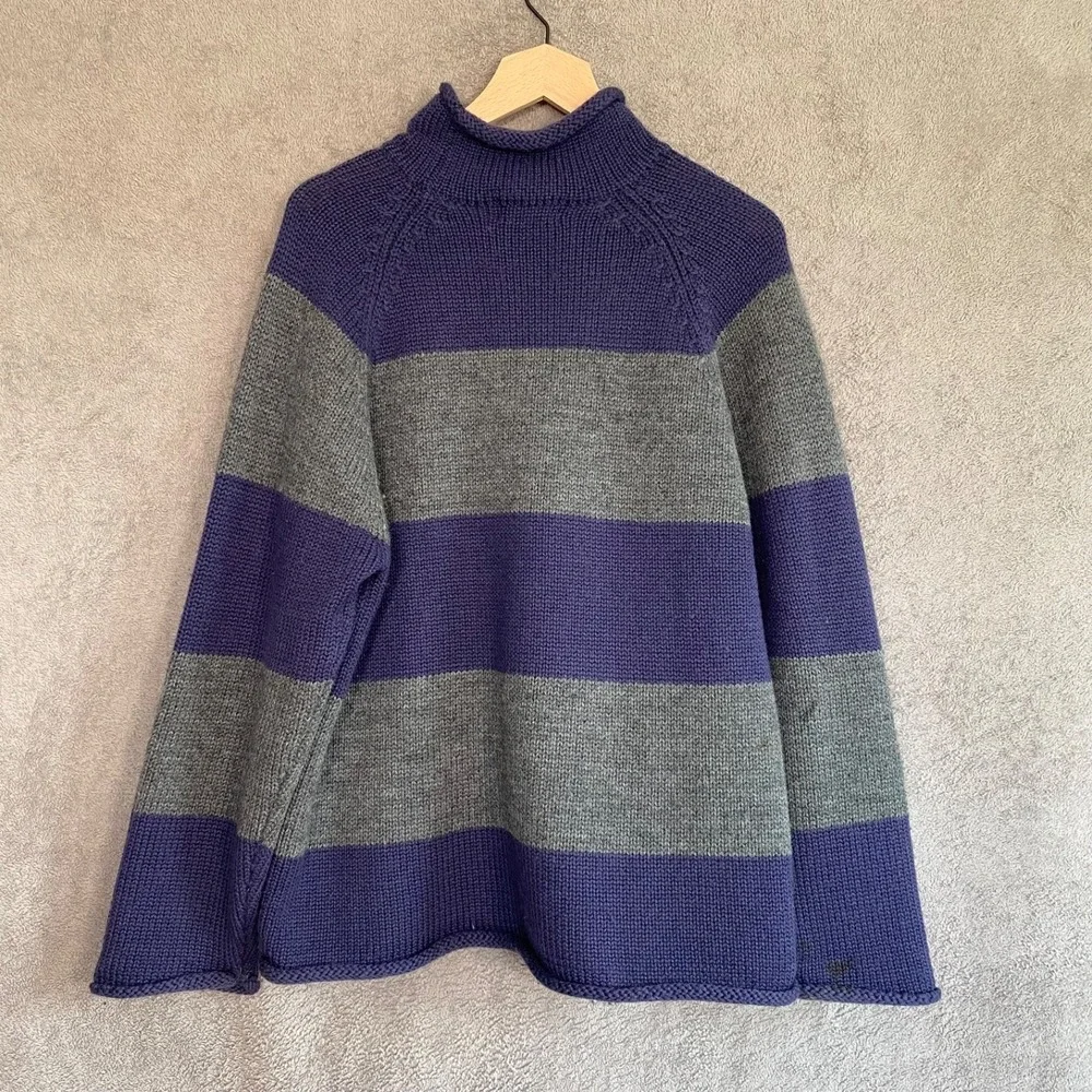 Vtg J Crew Roll Neck Fisherman Sweater Size M 100% Wool Oarsman Preppy Chunky